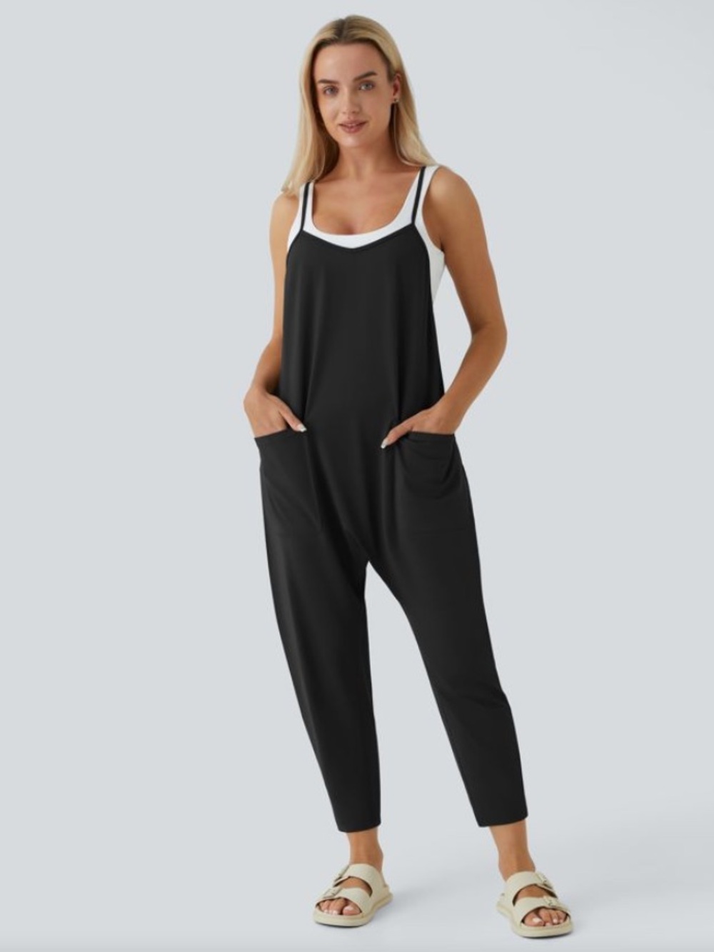 Halara Pocket Ankle length Tapered Jumpsuit  Black XL